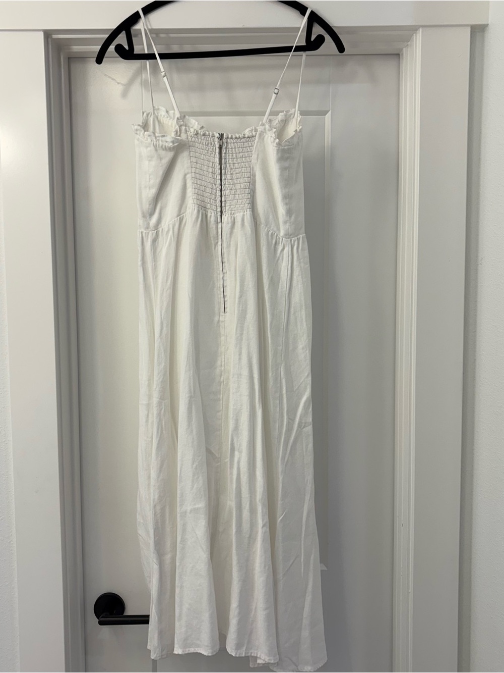 Reformation Prune Frill Trimmed Linen Midi Dress with High Side Slit - Picture 6 of 9